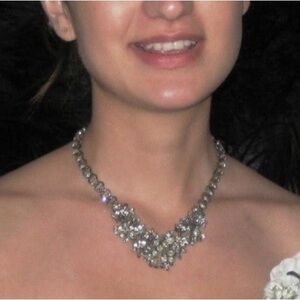 Vintage Costume Jewelry Silver Crystal rhinestone Layered Necklace